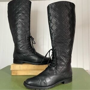 St. John Quilted Riding/Equestrian Style Knee Boots in Black Leather *Italy*